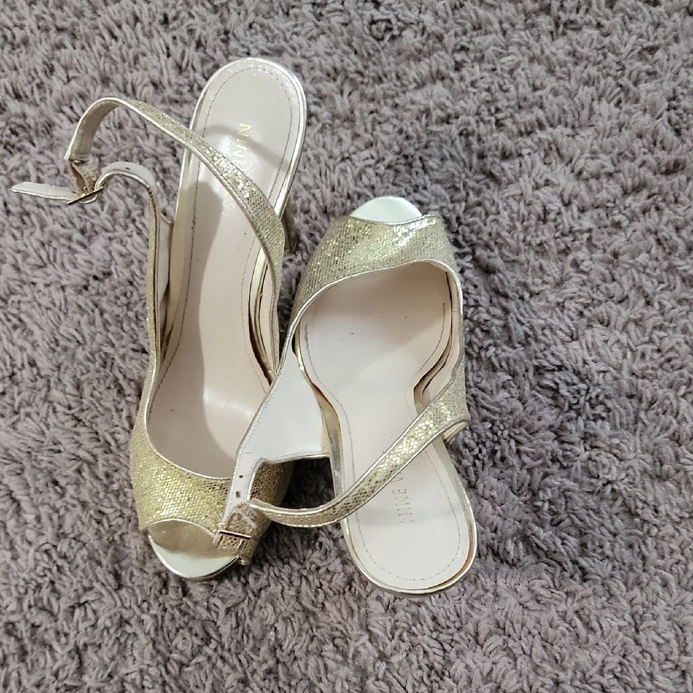 Nine West Gold Peep-toe Slingback Heels